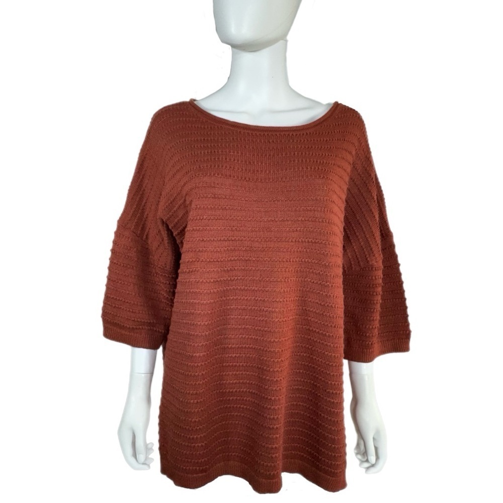 Women’s Textured Knit 3/4 Drop Sleeve Terracotta Boat Neck Top